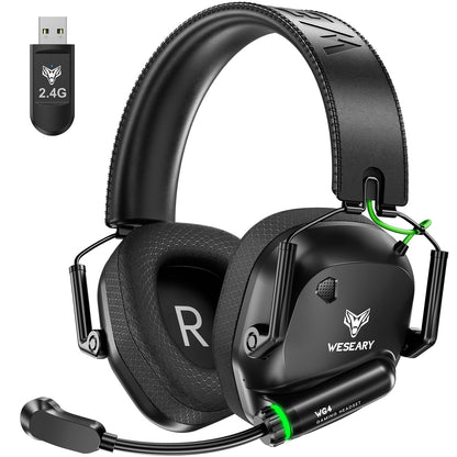 WESEARY Wireless Gaming Headset WG4 - 2.4GHz & Bluetooth 5.4, ENC Mic, Ultra-Low Latency, Stereo Sound, Black