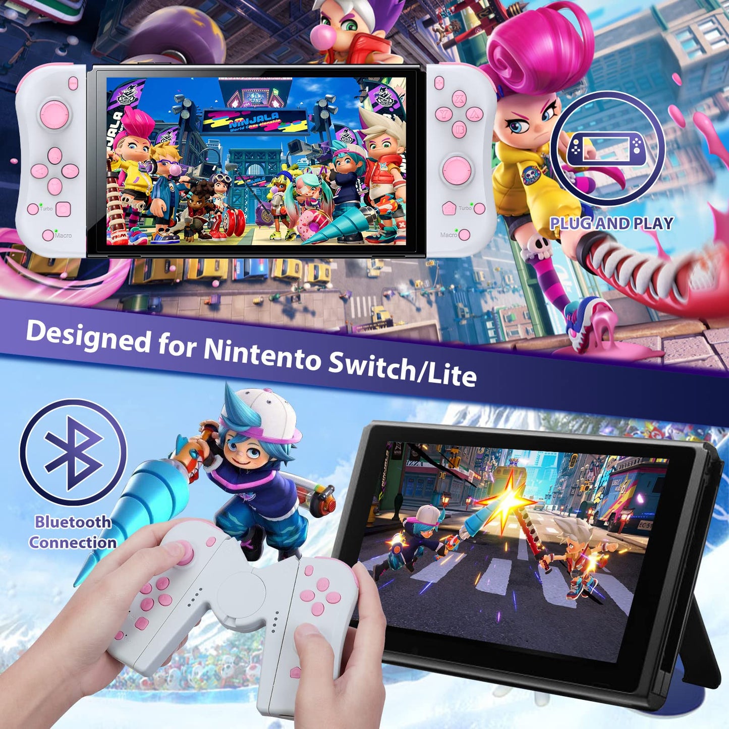 Joy Con Controller Replacement Campatiable for Nintendo Switch - Left and Right Neon Joycon with Wrist Strap, Alternatives for N