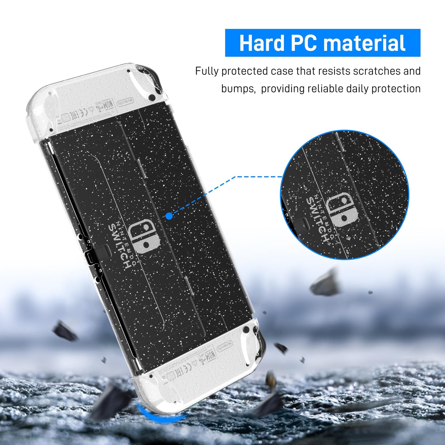 RHOTALL 3 in 1 Glitter Clear Case for Nintendo Switch OLED - Dockable, Shock-Absorbent, Anti-Scratch, Comfort Grip Shell