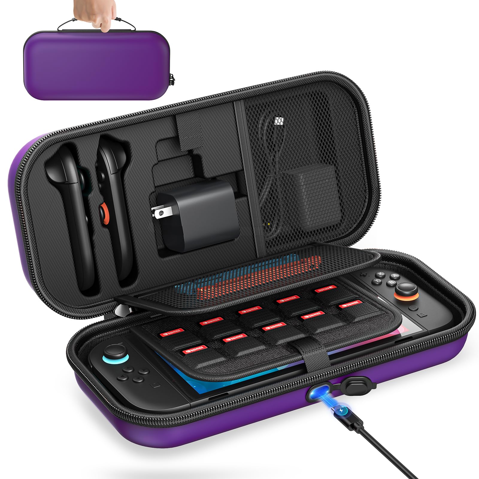 [Charge inside] Carrying Case for Nintendo Switch 2 2025 / Switch OLED / Switch with Adapter and for Joy-Con Storage  Travel Case for Switch 2 Console with 22 Game Card Storage (Purple)