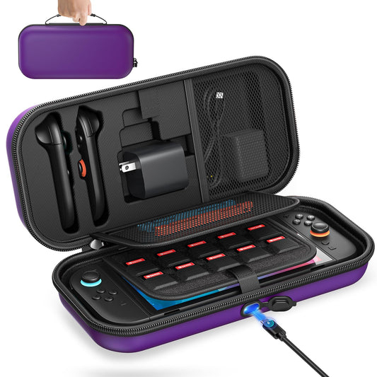 [Charge inside] Carrying Case for Nintendo Switch 2 2025 / Switch OLED / Switch with Adapter and for Joy-Con Storage  Travel Case for Switch 2 Console with 22 Game Card Storage (Purple)