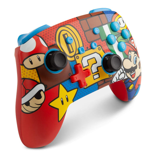 PowerA Enhanced Wireless Nintendo Switch Controller - Rechargeable, Mario Pop Color, Motion Control, Officially Licensed by Nintendo