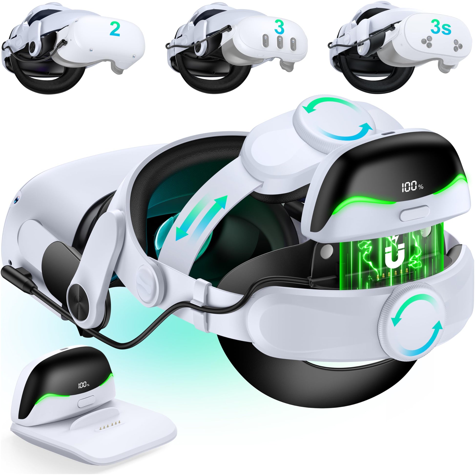 DXKK Head Strap with Magnetic Battery Pack 20000mAh - Extended 20H & Digital Display  Double Dials  Quick-Switch Reality Mode  Comfort VR Headset Strap for Meta Quest 3/3s  MQ4004
