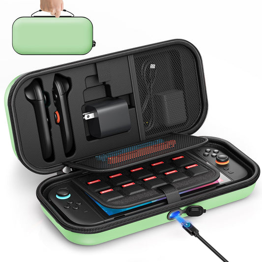 [Charge inside] Carrying Case for Nintendo Switch 2 2025 / Switch OLED / Switch with Adapter and Joy-Con Storage  Travel Case for Switch 2 Console with 22 Game Card Storage (Green)