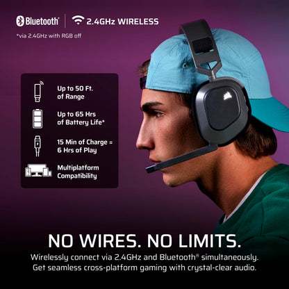 Corsair HS80 MAX Wireless Gaming Headset - Dolby Atmos, Bluetooth, iCUE Compatible - Steel Gray - Xbox, PC, Mac, Mobile