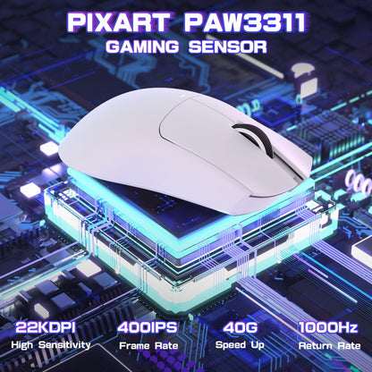 ATTACK SHARK X11SE Ultra-Light Wireless Gaming Mouse, Tri-Modes BT5.2/Type-C/2.4G, 22KDPI, 5 Buttons, White