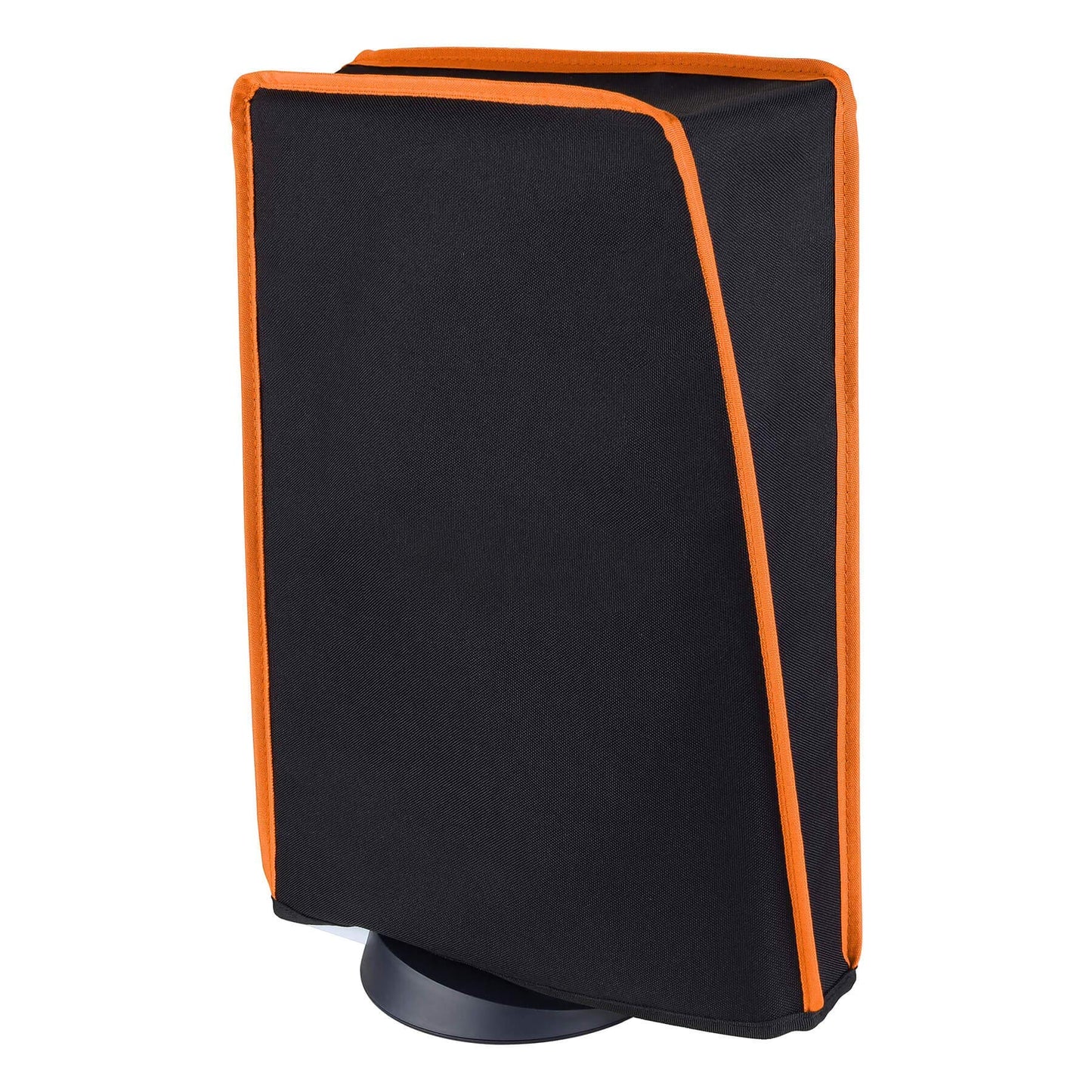 PlayVital Black Nylon Dust Cover for PS5  Soft Neat Lining Dust Guard for PS5 Console  Anti Scratch Waterproof Cover Sleeve for ps5 Console Digital Edition & Disc Edition - Orange Trim