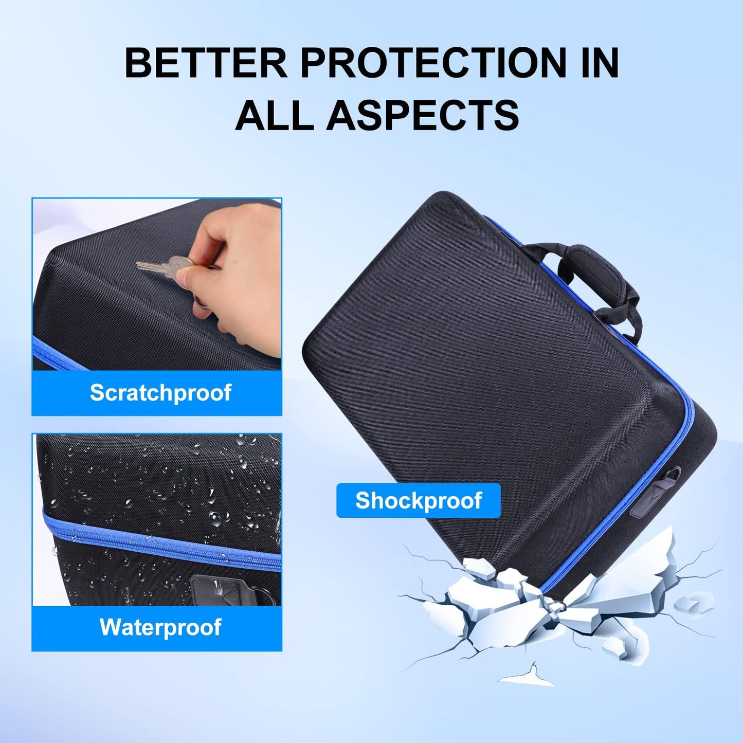 ZORETCO Hard Shell Carrying Case for PS5 - Black Blue, Travel Case for Console & Controllers, Model ZPS