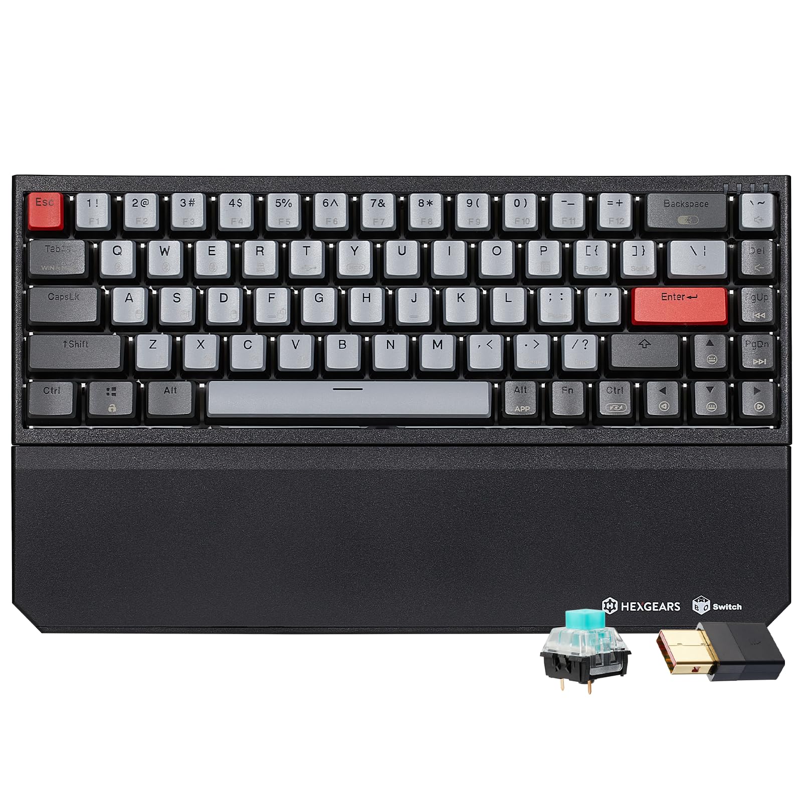 Hexgears X1 Pro Wireless Mechanica Keyboard  Hot-swappable Clicky Switch Gaming Keyboard Bluetooth/2.4G/USB-C 65% Mini Compact with Wrist Rest - Blakc/Gray