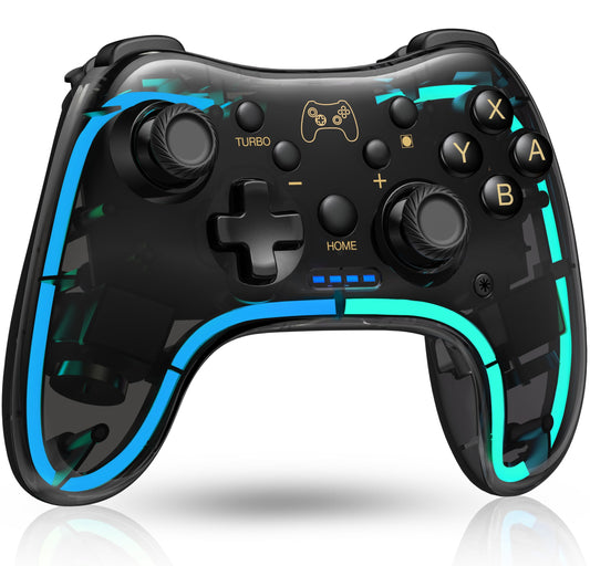 ELISWEEN Switch Controller for Nintendo Switch/OLED/Lite  Replacement for Nintendo Switch Pro Controller Support PC & Android/iOS with Cool RGB LED  Wireless Switch Controller with Turbo Vibration