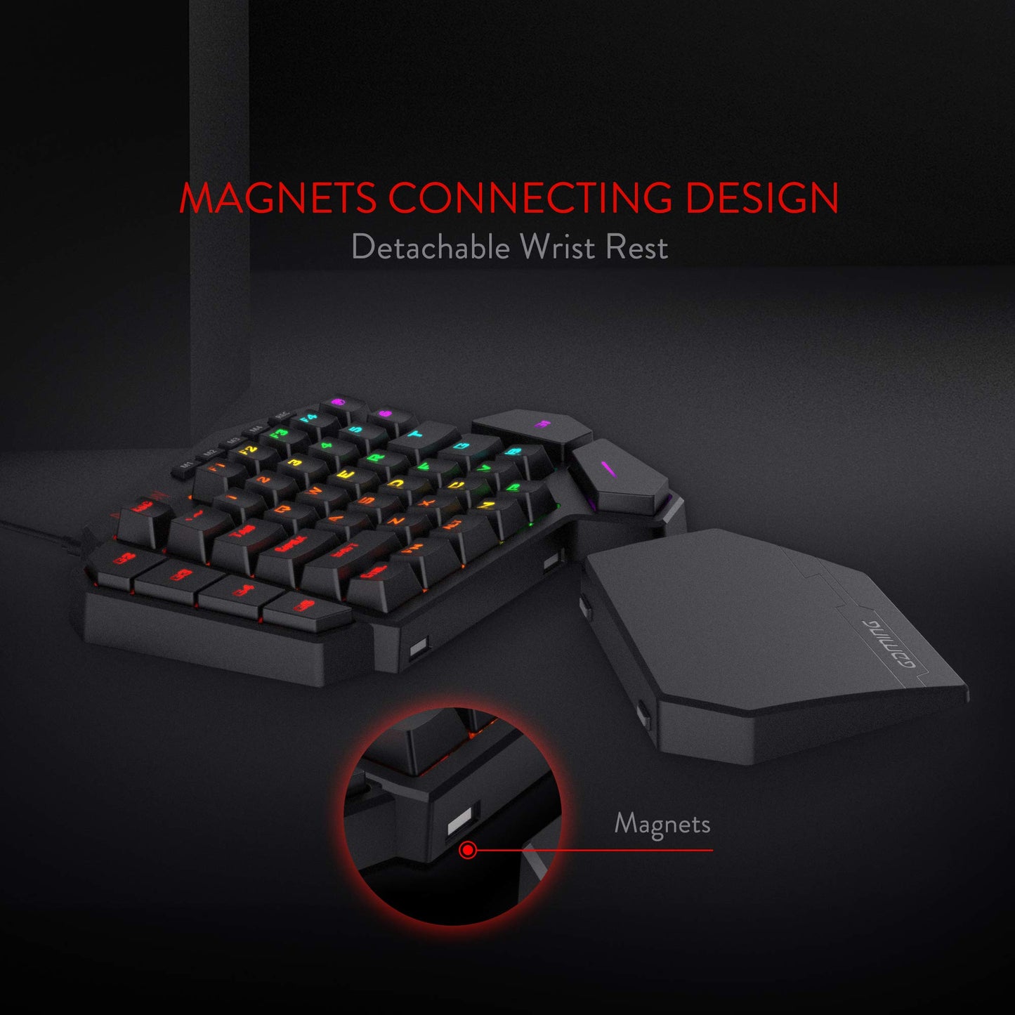 Redragon K585 DITI Wired One-Handed RGB Mechanical Gaming Keyboard, 42 Keys, Brown Switch, Black K585, Hot-Swappable, 7 Macro Keys