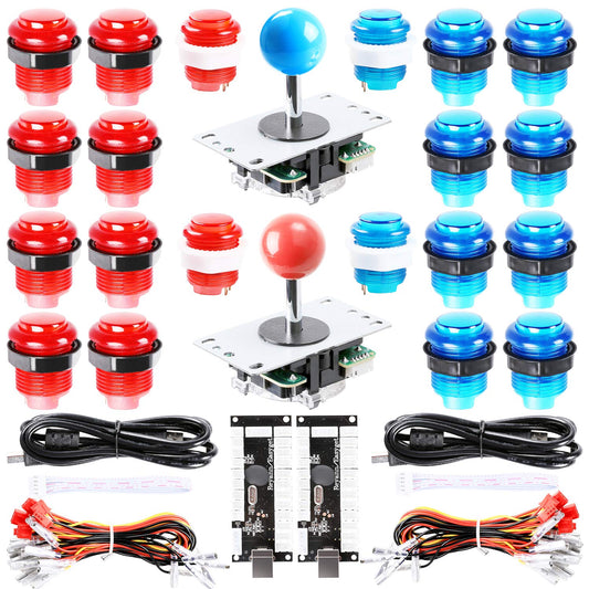 Easyget LED Arcade DIY Parts 2x Zero Delay USB Encoder + 2x 8 Way Joystick + 20x LED Illuminated Push Buttons for Mame Jamma Arc