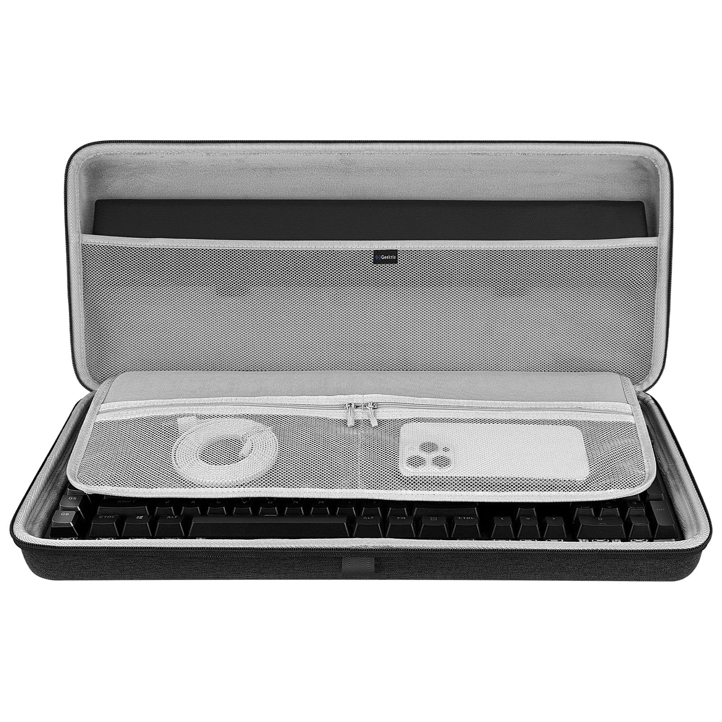GEEKRIA Full Size Hard Shell Keyboard Case for 104-108 Key RGB Mechanical Keyboards, Grey, Model SMPJ169-06