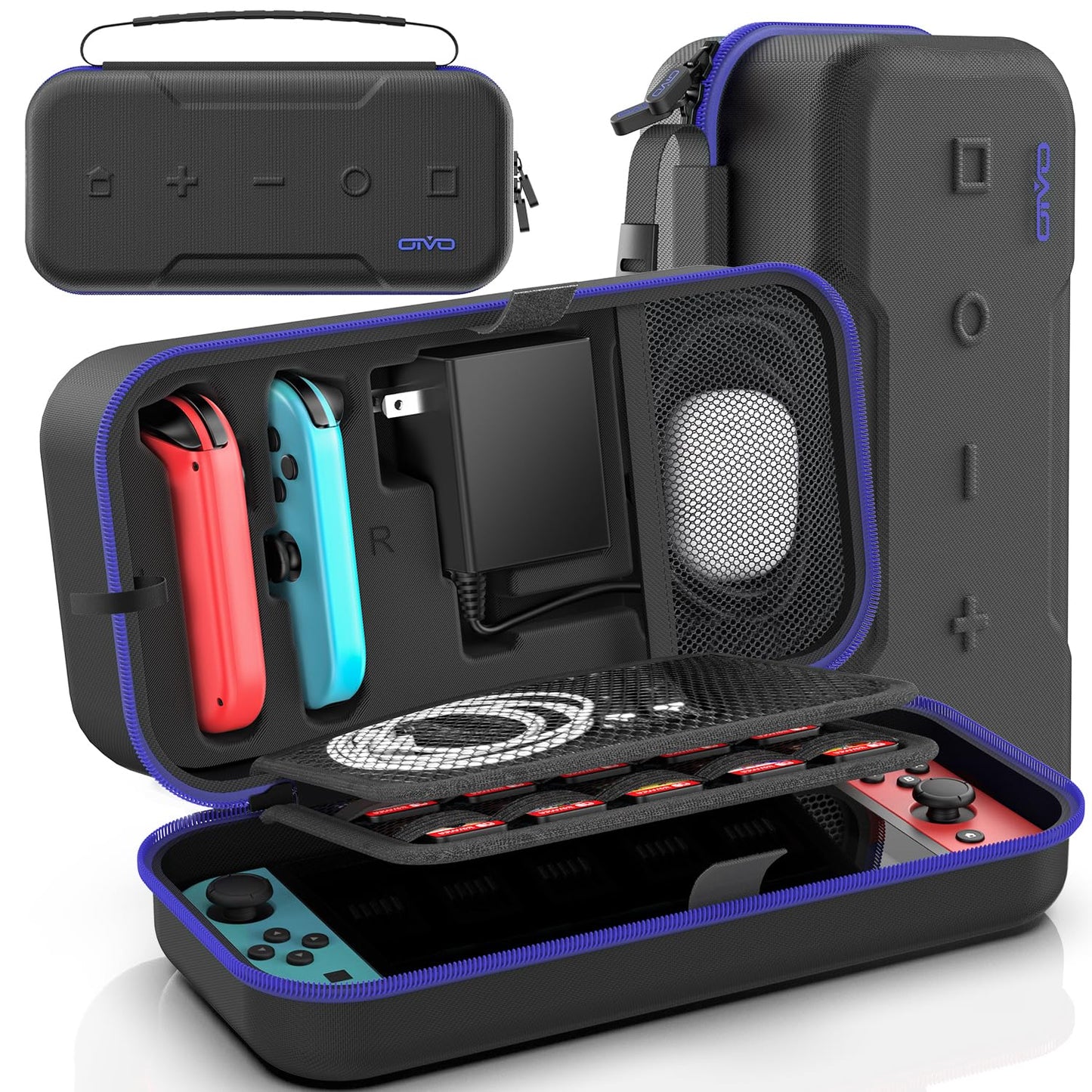Switch Carrying Case Compatible with Nintendo & OLED  Portable Switch Travel Carry Case Fit for Joy-Con and Adapter  Hard Shell Protective OLED Pouch Bag with 20 Games  Blue