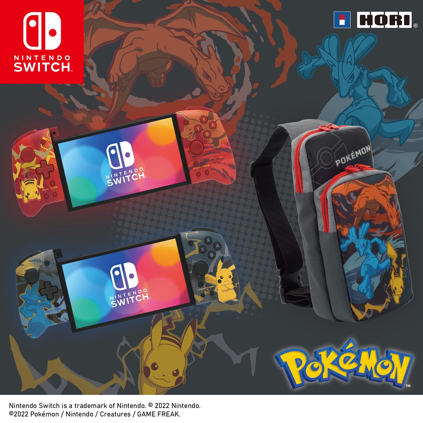 HORI Nintendo Switch Split Pad Pro - Ergonomic Controller for Handheld Mode - Pikachu & Charizard Design - Model NSW-413U