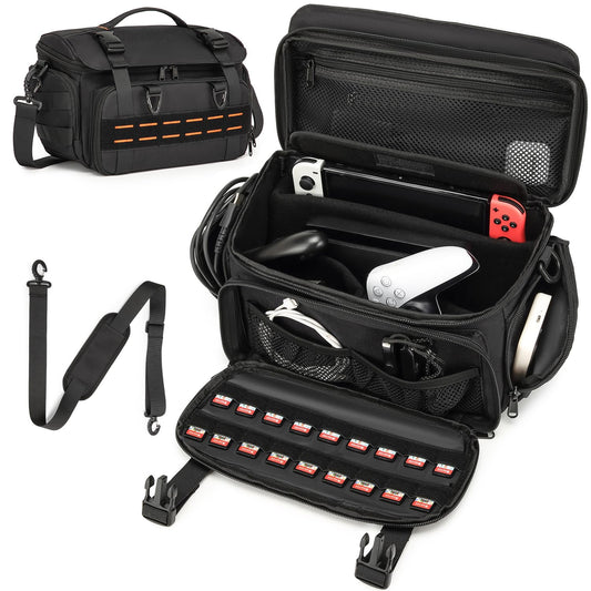 BISKLNDN Switch Carrying Case for Switch/ Switch 2  Portable Sling Tactical Travel Gaming Bag with 18 Game Card Slots  Holds Dock  Charger  Controller & Accessories