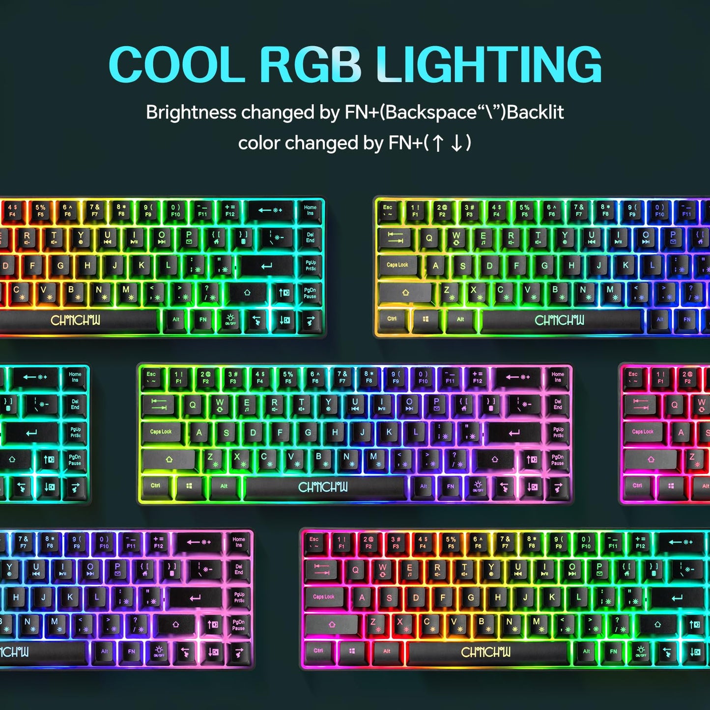 CHONCHOW 60% Gaming LED Keyboard RGB - 68 Keys, Mechanical Switch Feel, Wired, Compact Size, PC/Mac/Xbox/PS Compatible