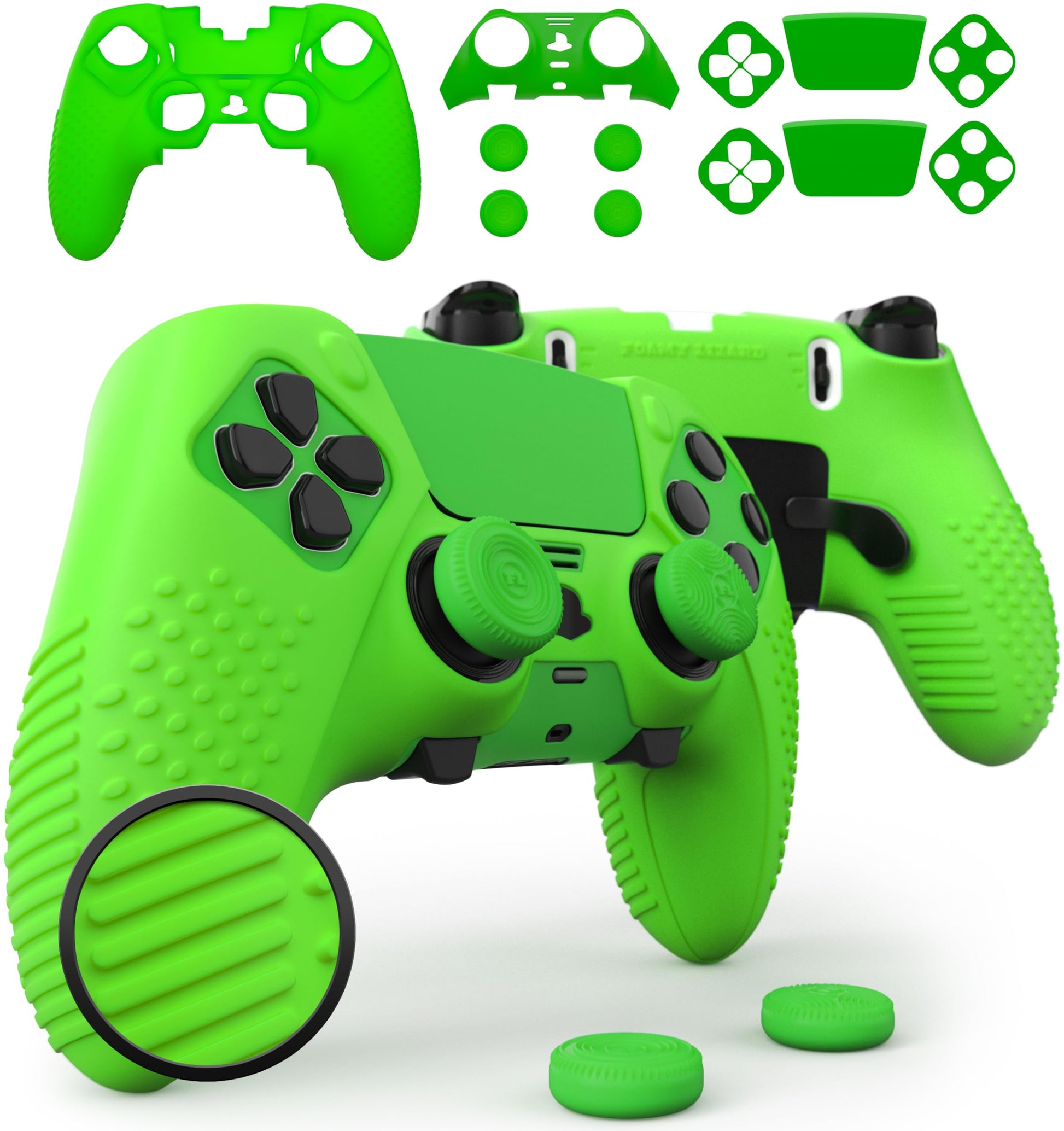 Foamy Lizard Eclipse PS5 Edge Controller Skin Combo Set | Dock Compatible  Protector Decals  Anti-Slip Soft Gel Silicone Cover  Faceplate Shell & Thumb Grips for PlayStation 5 DualSense Edge (Green)