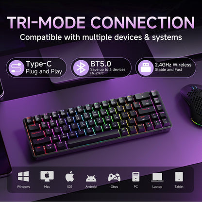 DIERYA DK68 60% Wireless Mechanical Gaming Keyboard, Quiet Red Switch, RGB Backlit, Black