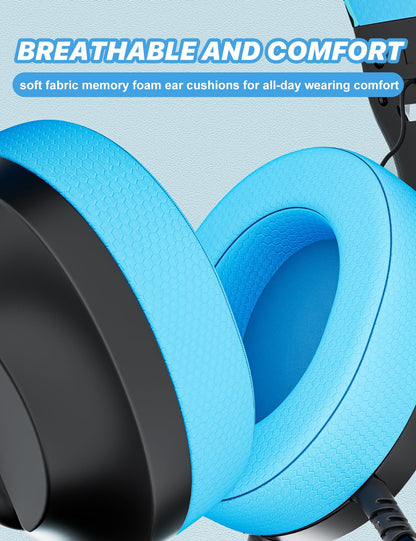 WIRWTRU S30 Gaming Headset - Wired, Noise Cancelling Mic, Lightweight 198g, Soft Earmuffs, Blue - Compatible with Xbox, PS5, PC