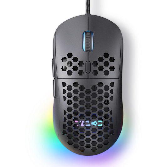 TMKB Falcon M1SE Ultralight Honeycomb Gaming Mouse  High-Precision 12800DPI Optical Sensor  6 Programmable Buttons  Customizable RGB  Drag-Free Paracord  Ergonomic Wired Gaming Mouse - Matte Black
