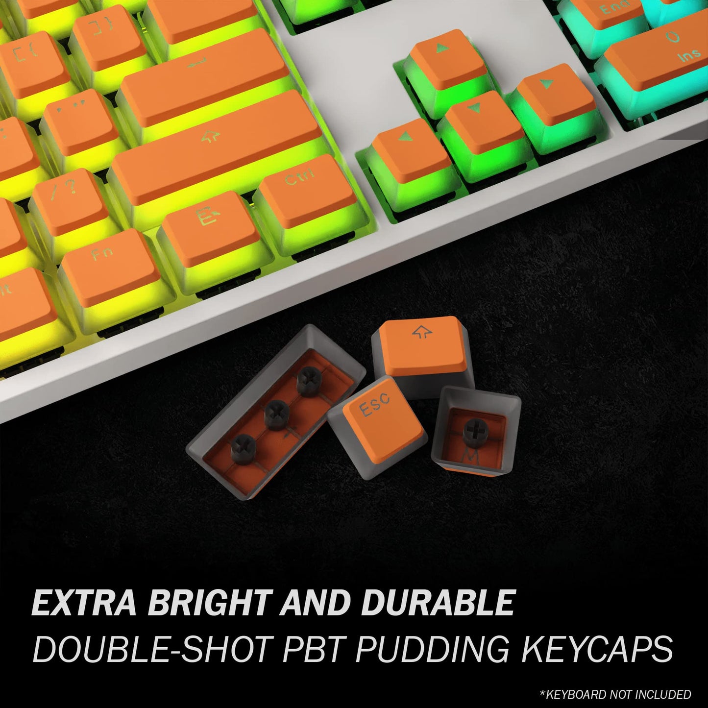 HK Gaming Pudding Keycaps Set - Doubleshot PBT, 112 Keys, ANSI US Layout, Orange, Compatible with Cherry MX, Gateron, Kailh, Outemu