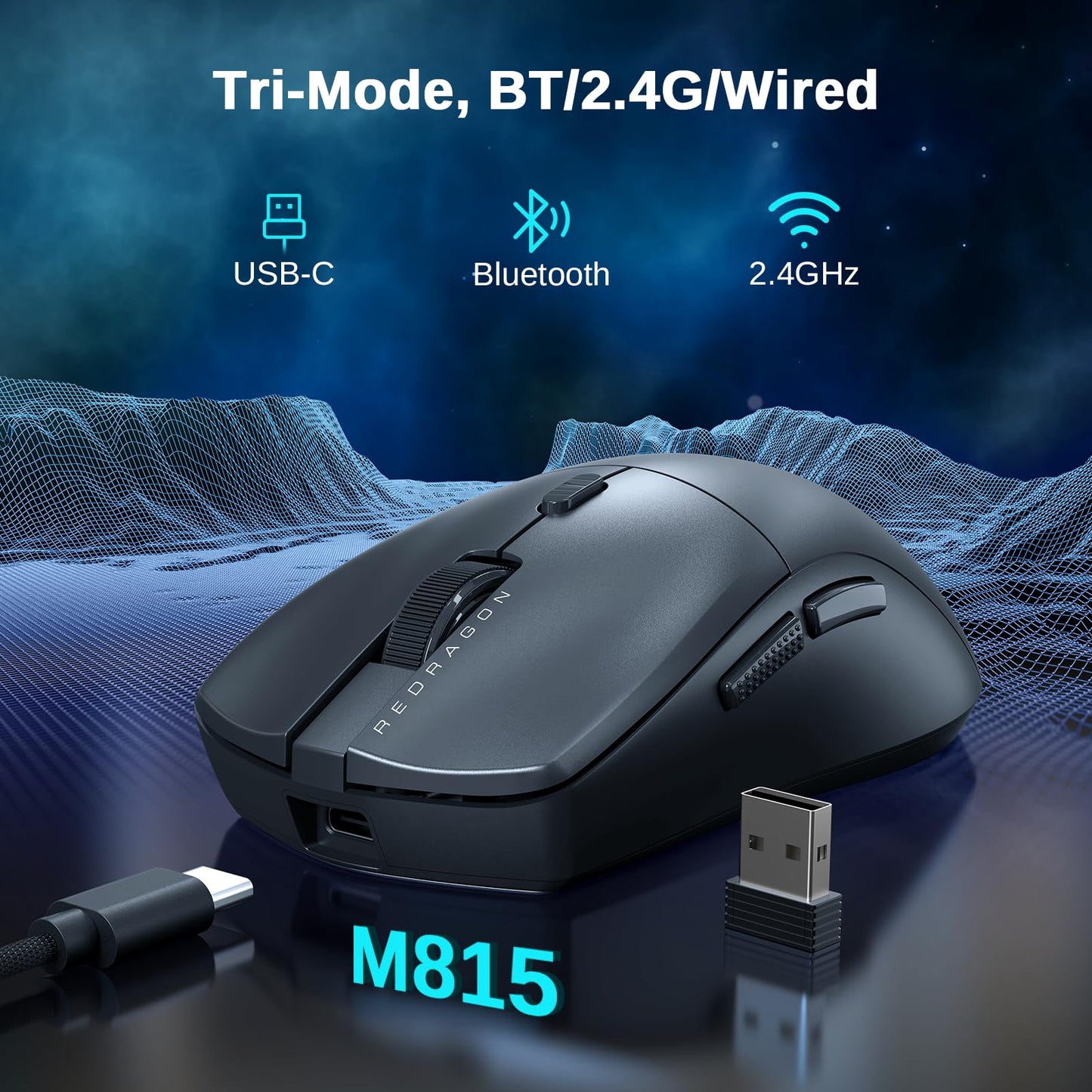 Redragon M815PRO Wireless Gaming Mouse, Ultra-Light 26K DPI, Programmable Buttons, Black