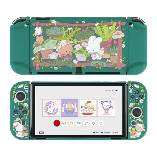 GeekShare Protective Case Slim Cover Case Compatible with Switch OLED and Joystick - Shock-Absorption and Anti-Scratch Skin Case for OLED Switch - Bunny Garden