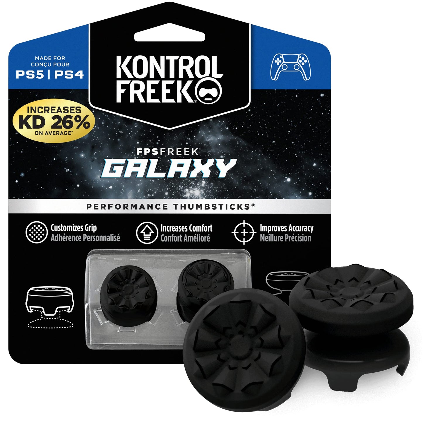 KontrolFreek FPS Freek Galaxy Black for Playstation 4 (PS4) and Playstation 5 (PS5) | Performance Thumbsticks | 1 High-Rise  1 Mid-Rise | Black (special edition)