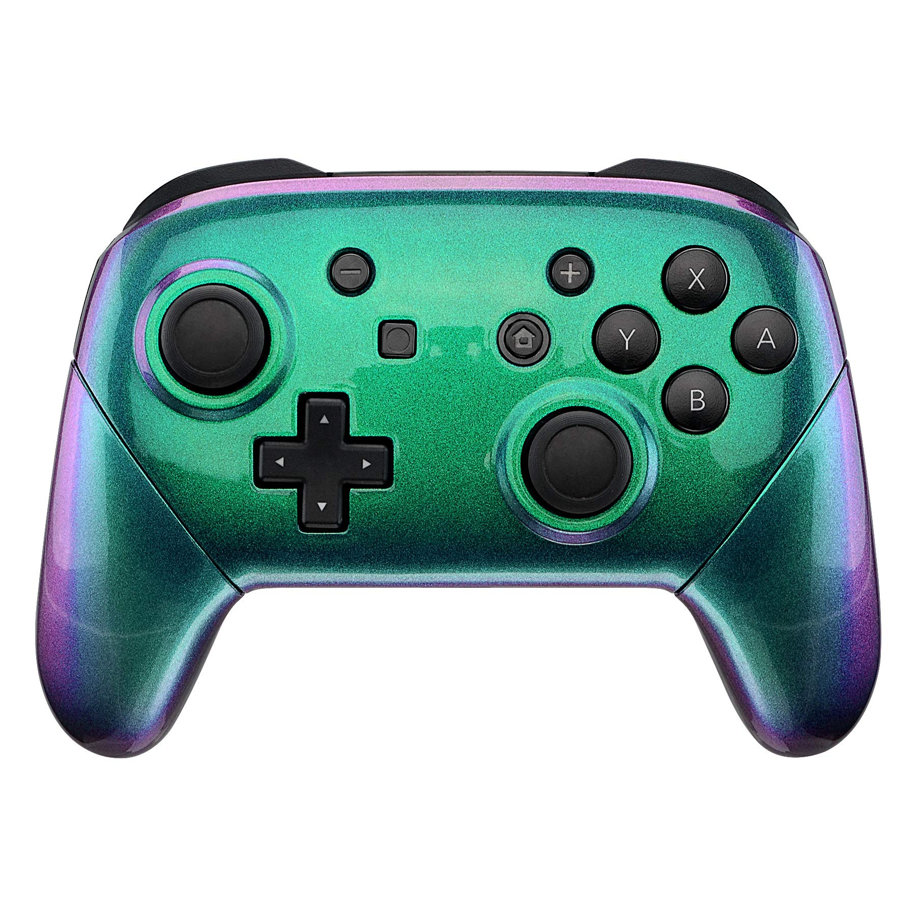 eXtremeRate Chameleon Faceplate Backplate Handles for Nintendo Switch Pro Controller, Green Purple DIY Replacement Grip Housing 