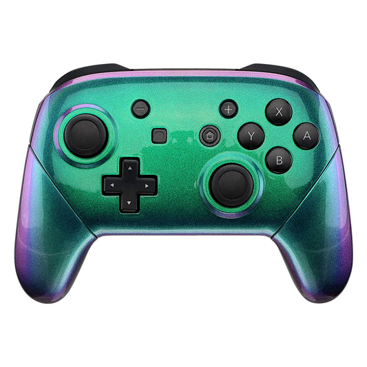 eXtremeRate Chameleon Faceplate Backplate Handles for Nintendo Switch Pro Controller, Green Purple DIY Replacement Grip Housing 