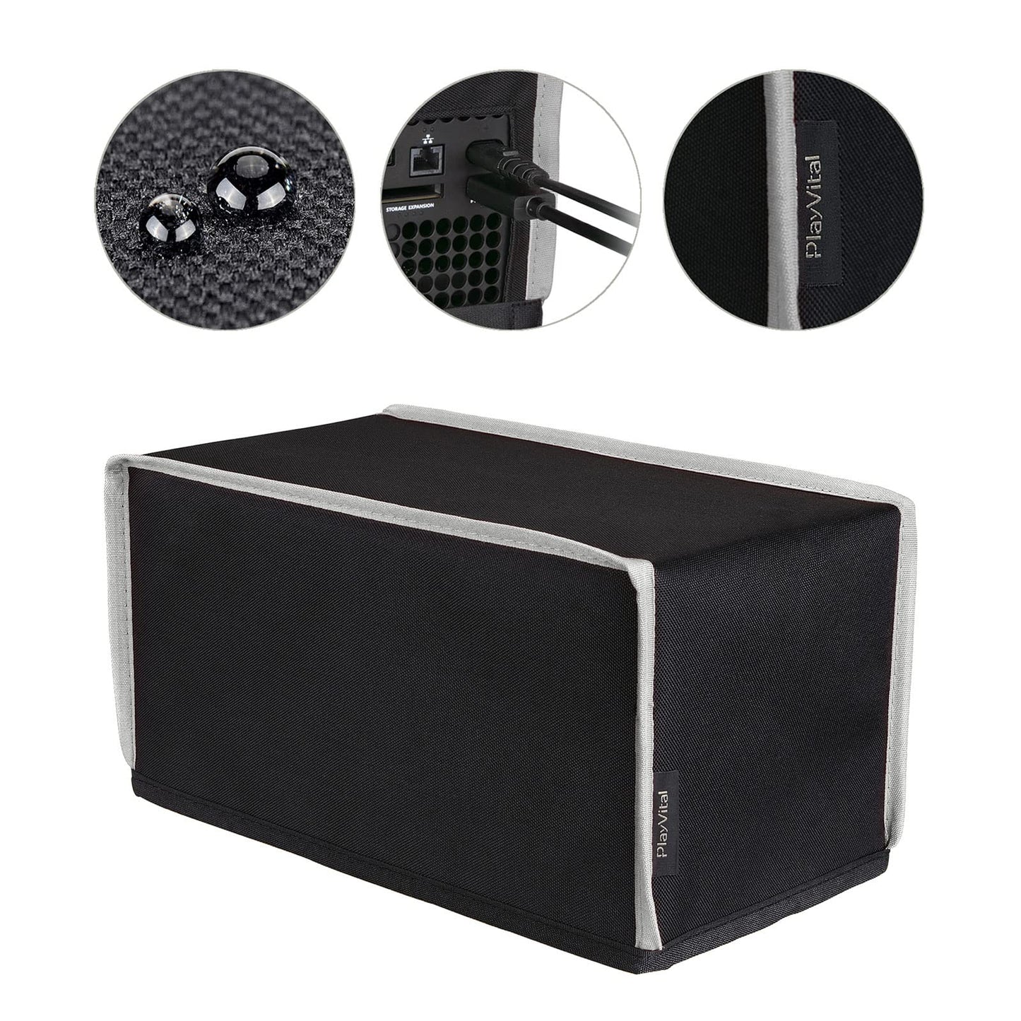 PlayVital Nylon Horizontal Dust Cover for Xbox Series X Console  Soft Neat Lining Dust Guard  Anti Scratch Waterproof Cover Sleeve for Xbox Series X Console - Black & Light Gray Trim