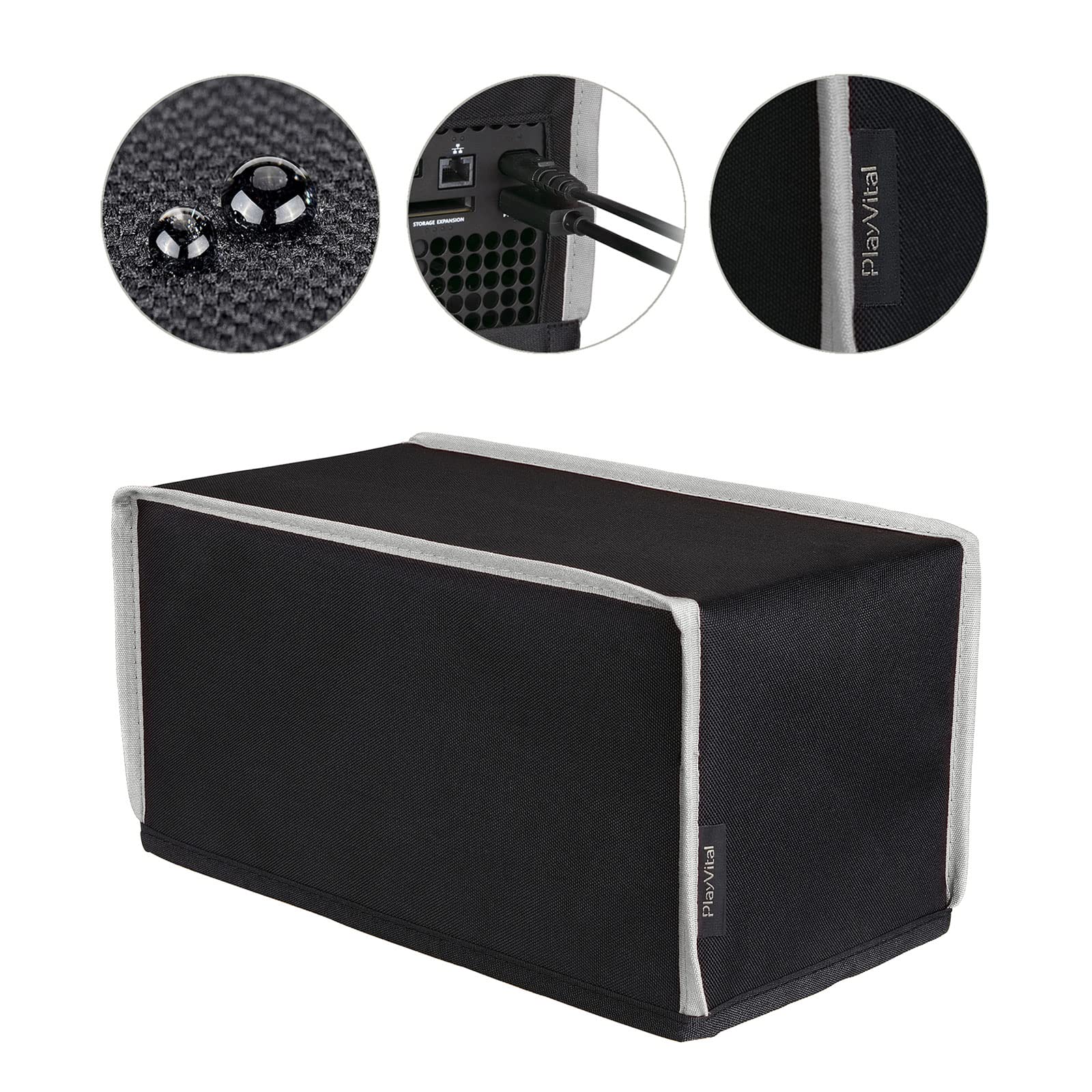 PlayVital Nylon Horizontal Dust Cover for Xbox Series X Console  Soft Neat Lining Dust Guard  Anti Scratch Waterproof Cover Sleeve for Xbox Series X Console - Black & Light Gray Trim