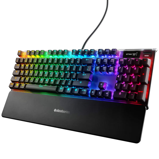 SteelSeries Apex 7 Mechanical Gaming Keyboard - OLED Smart Display - USB Passthrough and Media Controls - Tactile and Clicky - RGB Backlit (Blue Switch)