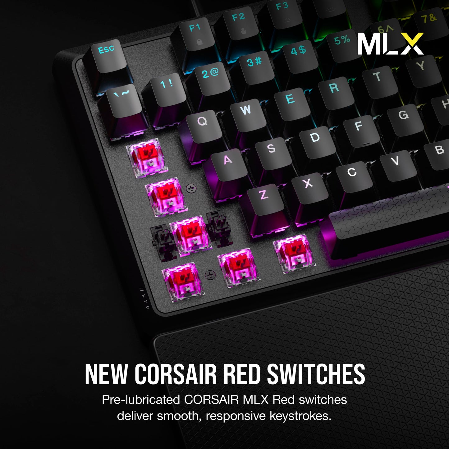 Corsair K70 CORE RGB Mechanical Gaming Keyboard - Pre-Lubed MLX Red Switches, Media Control Dial, Black, With Palmrest, Model CH-910981E-NA