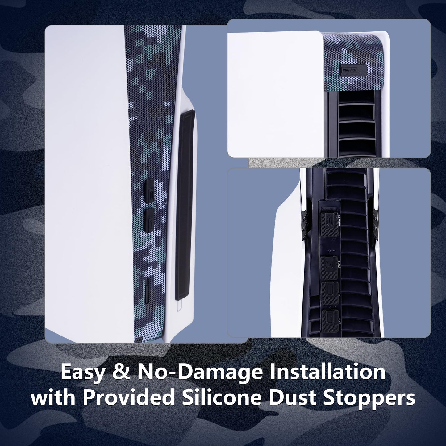 PlayVital Dust Filter & Silicone Plug Set for PS5 Pro Console, Urban Digital Camo, Anti-Dust Protection Accessories