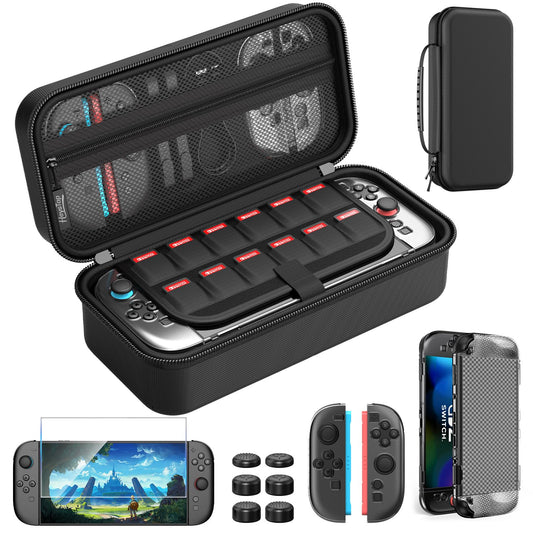 HEYSTOP Carrying Case for Nintendo Switch 2 Portable Travel Case for Nintendo Switch 2 Accessories with Screen Protector*1 Protective Cover*1 Thumb Caps*6 Large Space with 12 Game Card Slot Hard Shell