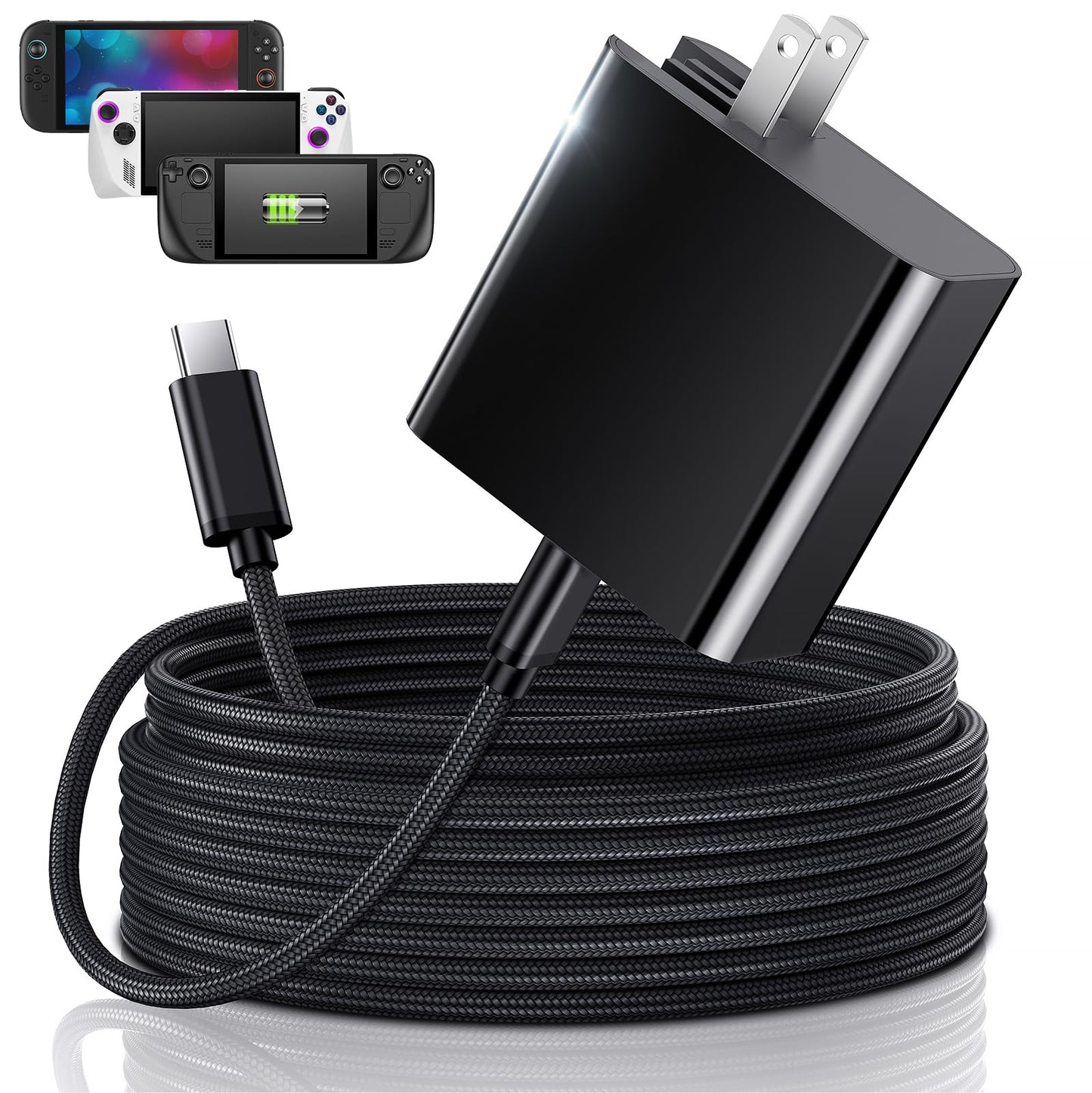 65W USB C Fast Charger for Steam Deck  Nintendo Switch 2 & ROG Ally - MENEEA PD3.0 Foldable AC Adapter with 10FT Cable for TV Dock/Switch 2 Charger - Consoles for PlayStation Systems