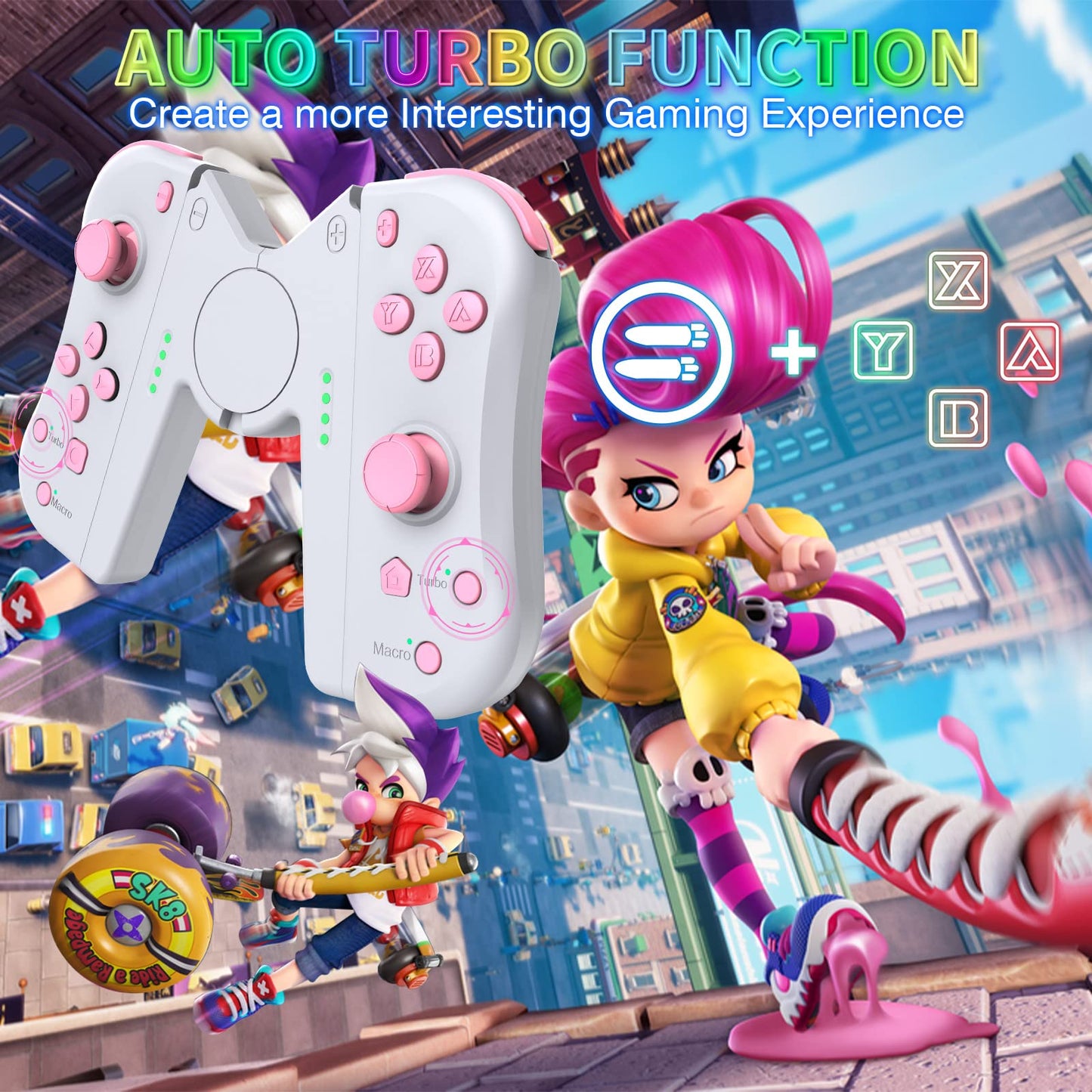 Joy Con Controller Replacement Campatiable for Nintendo Switch - Left and Right Neon Joycon with Wrist Strap, Alternatives for N