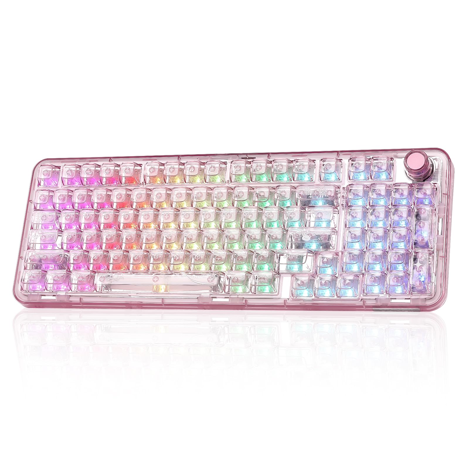 YUNZII X98 QMK/VIA Wireless Mechanical Gaming Keyboard with Knob Tri-Mode BT5.0/USB-C/2.4GHz Hot Swappable Keyboard Pre-lubed Switches Gasket Mount RGB Backlit for Wins/Mac (Pink  Snow Switch)