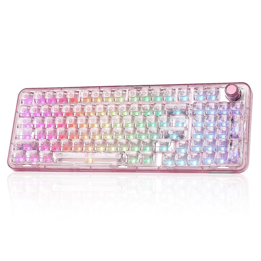 YUNZII X98 QMK/VIA Wireless Mechanical Gaming Keyboard with Knob Tri-Mode BT5.0/USB-C/2.4GHz Hot Swappable Keyboard Pre-lubed Switches Gasket Mount RGB Backlit for Wins/Mac (Pink  Snow Switch)