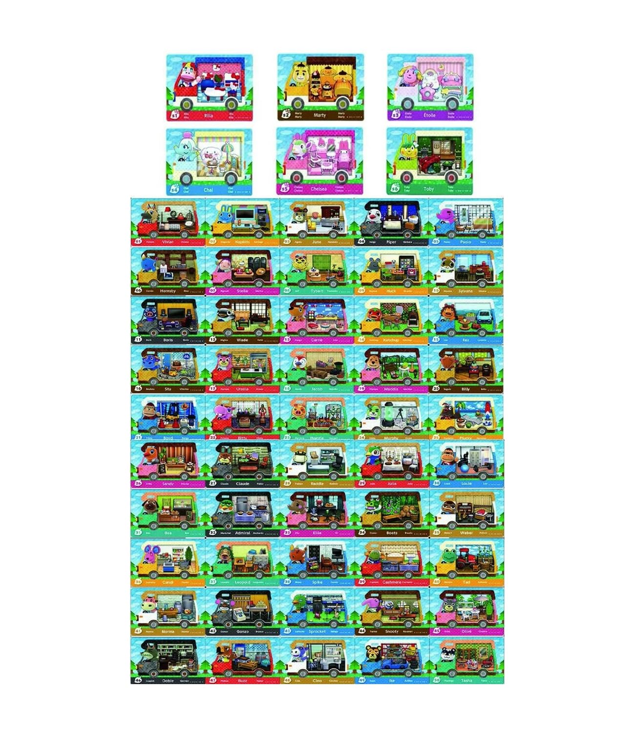 Generic 56Pcs NFC Mini RV Cards Set - 6Pcs SARL + 50Pcs Full Set, 1.25 x 0.86 inches, Black