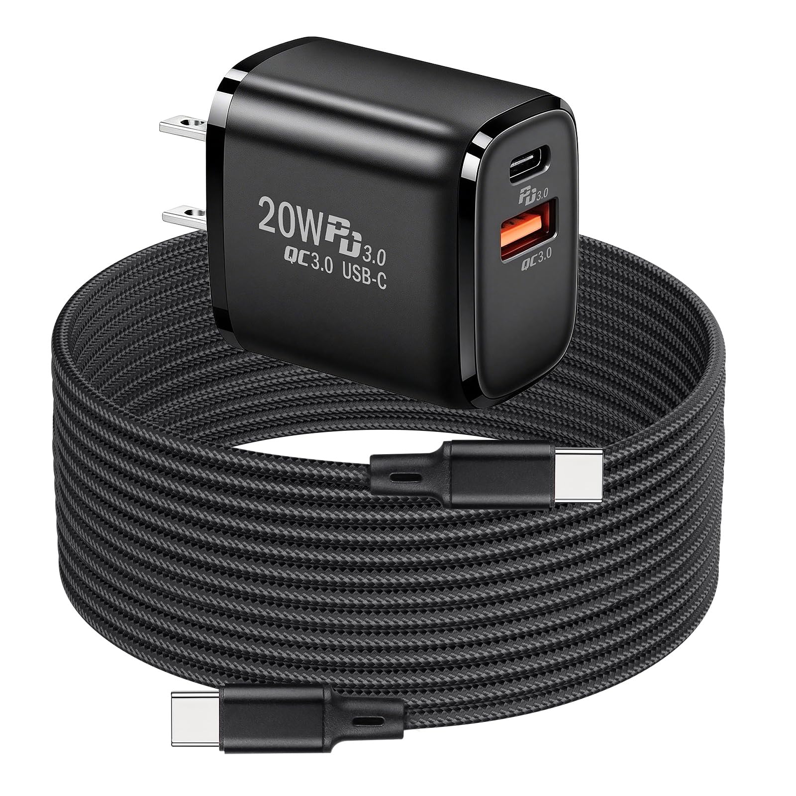 PD20W USB C Fast Charger Compatible with Meta Quest 3S - Dual Port USB + Type C Adapter with 6.6ft C to C Charging Cable for Oculus Quest 3 2 VR Headsets