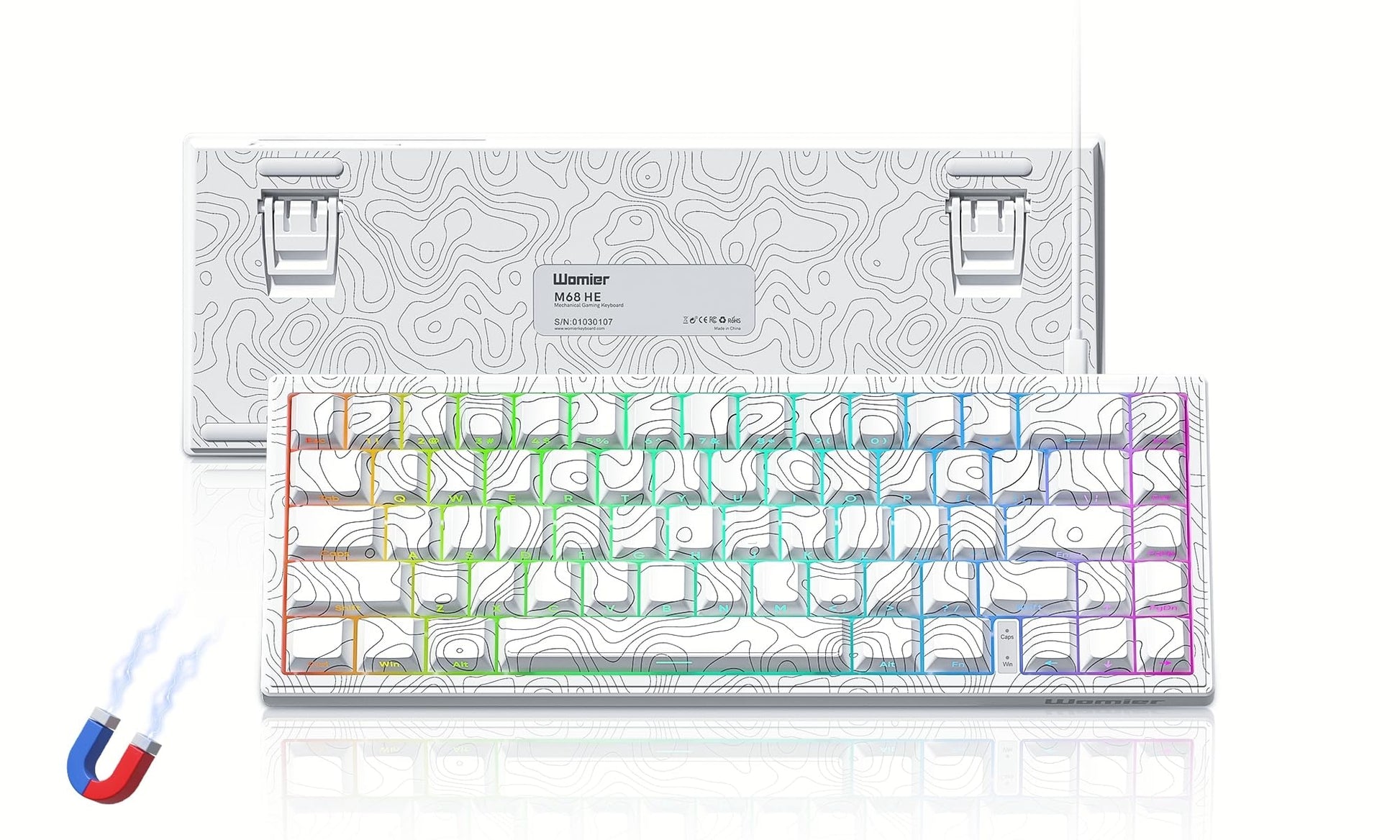 Womier M68 HE V2 Rapid Trigger Keyboard 60% Percent  Hall Effect Topographic Gaming Keyboard  Wired RGB Custom Mechanical Key Board with Magnetic Switch  PBT Keycaps for Mac/Win (White)