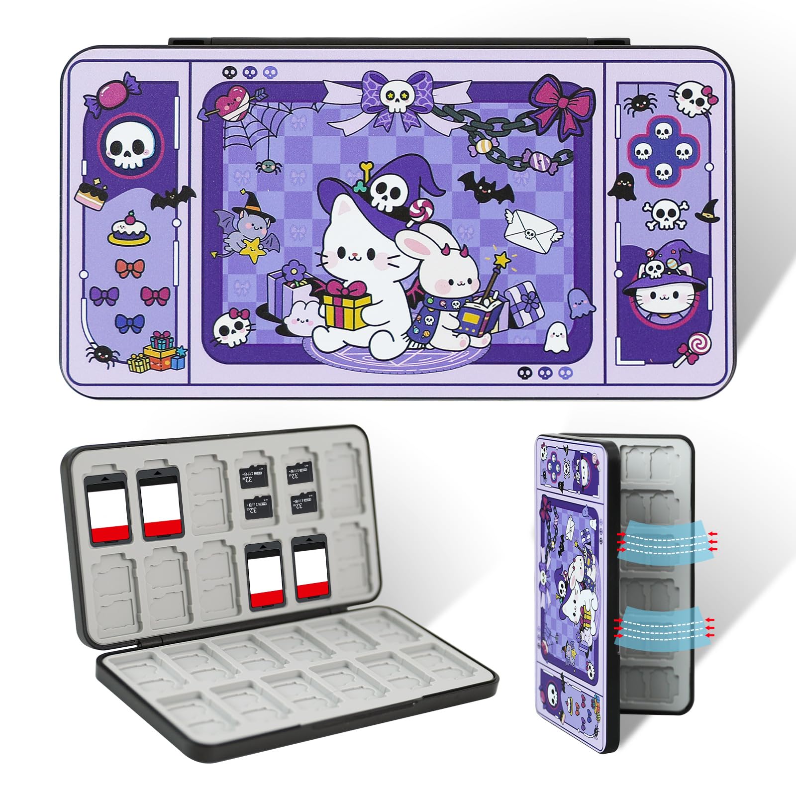 FlyingMage Switch 2 Game Case Holder for Nintendo Switch 2/OLED/Lite Games & Micro SD Cards  Cute Halloween Kitty Switch2 Game Card Holder Cartridge Case with 24 Slots Game Card Storage - Magic Cat