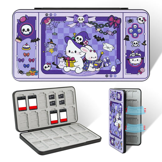 FlyingMage Switch 2 Game Case Holder for Nintendo Switch 2/OLED/Lite Games & Micro SD Cards  Cute Halloween Kitty Switch2 Game Card Holder Cartridge Case with 24 Slots Game Card Storage - Magic Cat