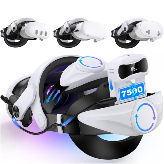 Head Strap with Battery for Meta Quest 3S/Quest 3/Quest 2  Comfor VR Accessory with 2 Adjustable Knobs to Adjust for Head Fit  Elite Strap with 7500mah Battery Pack for Extended 3H of Playtime