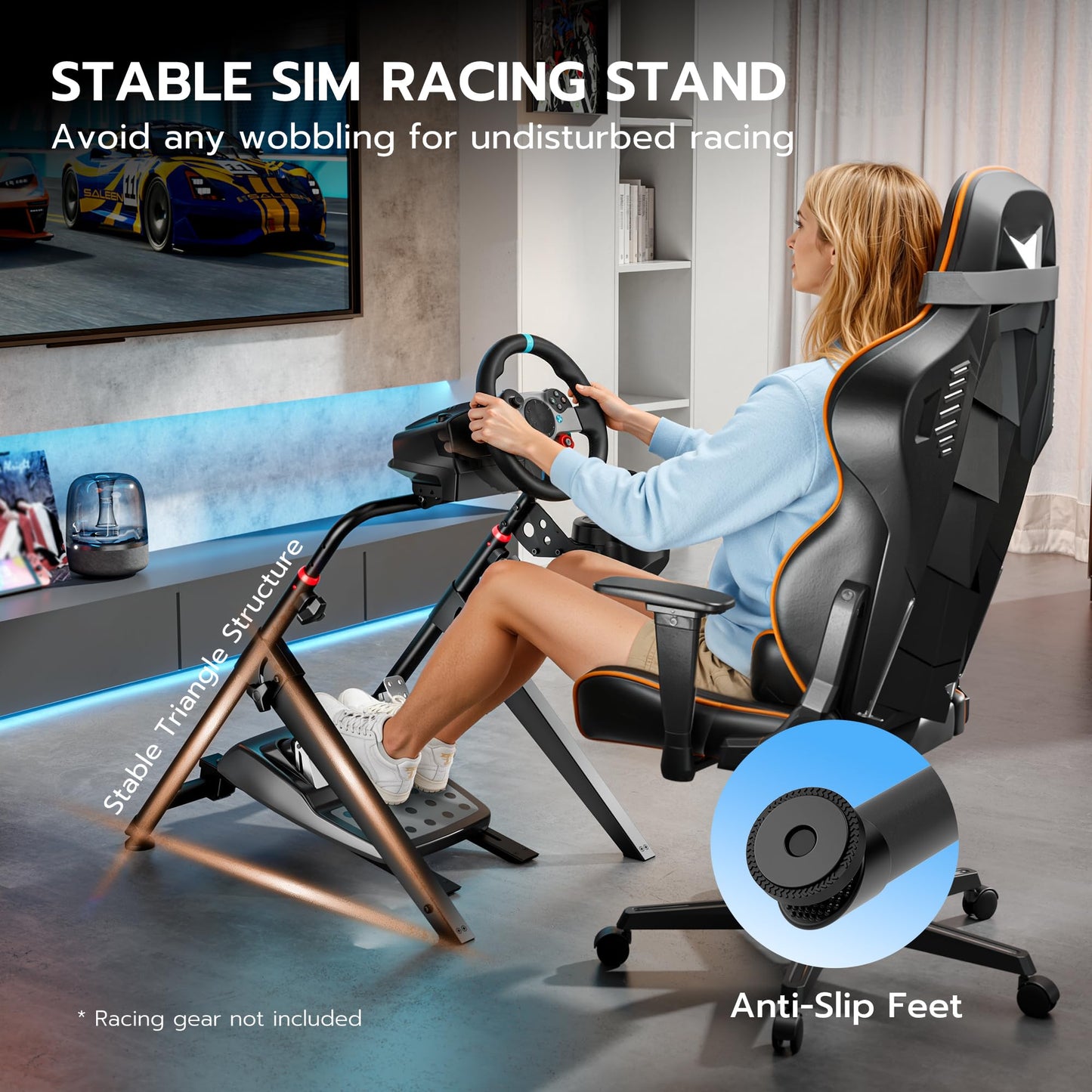 ARES WING Sim Racing Wheel Stand - Foldable Cockpit for PS5, PS4, Xbox & PC - Black - Model GRS1004BK-V2