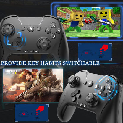 UNIHOW Bluetooth Wireless Game Controller for Switch/PC/Phone - Black with Clip, Custom Buttons, Turbo, 15H Playtime
