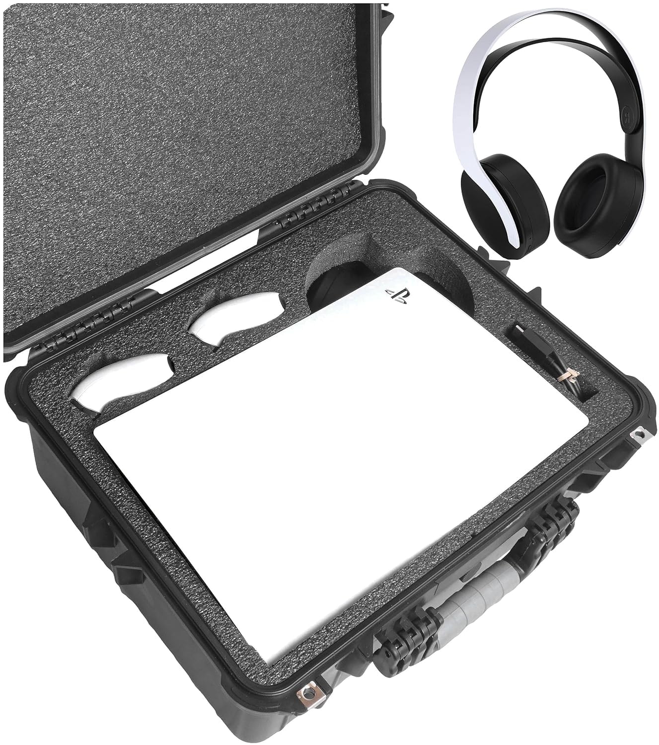 Case Club Carrying Case fits PS5 (Gen 1 Disc or Digital) with Headset Storage - Hard Shell Tpartyl Case fits Playstation 5 Console  Headset  Controllers  Games  PS5 Stand  Accessories- Waterproof Case